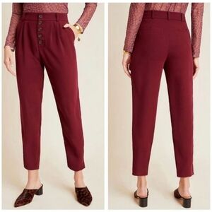 Anthropologie Sasha Pleated Button-Front Trousers In Maroon Size 4